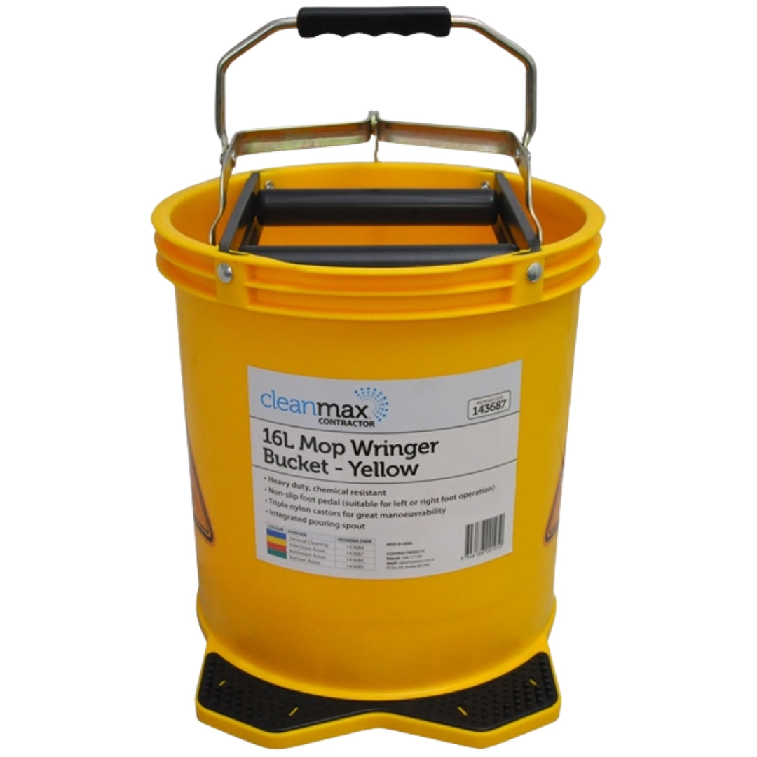 Cleanmax Mop Wringer Bucket Contractor 16L Each - Blue, Green, Red, Yellow