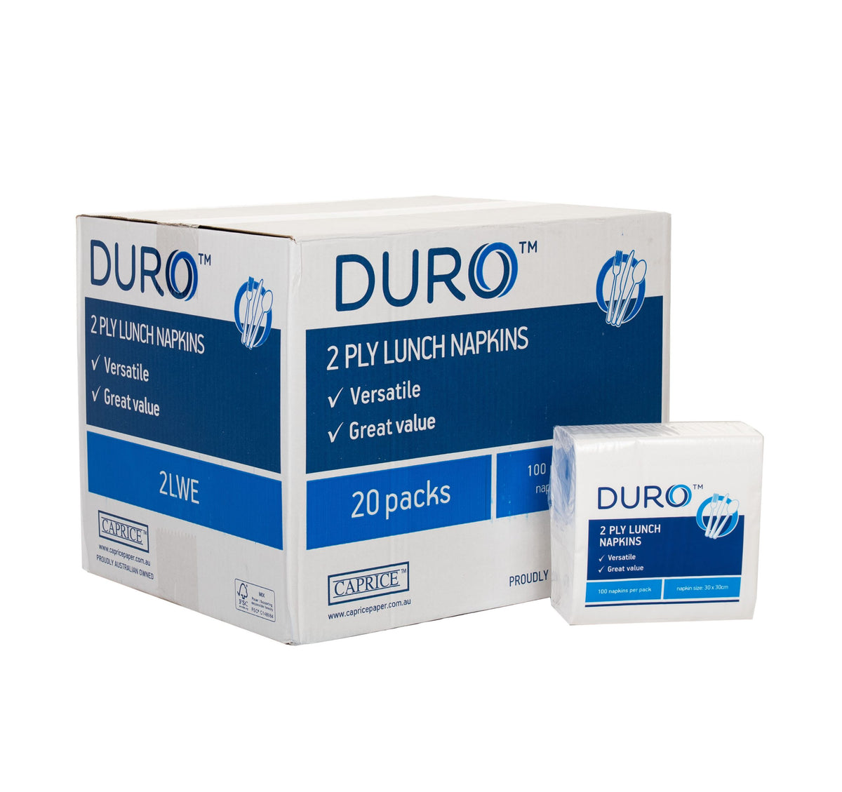 Caprice Duro 2 ply Lunch Napkin White 30cm x 30cm