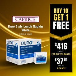 Caprice Duro 2 ply Lunch Napkin White 30cm x 30cm