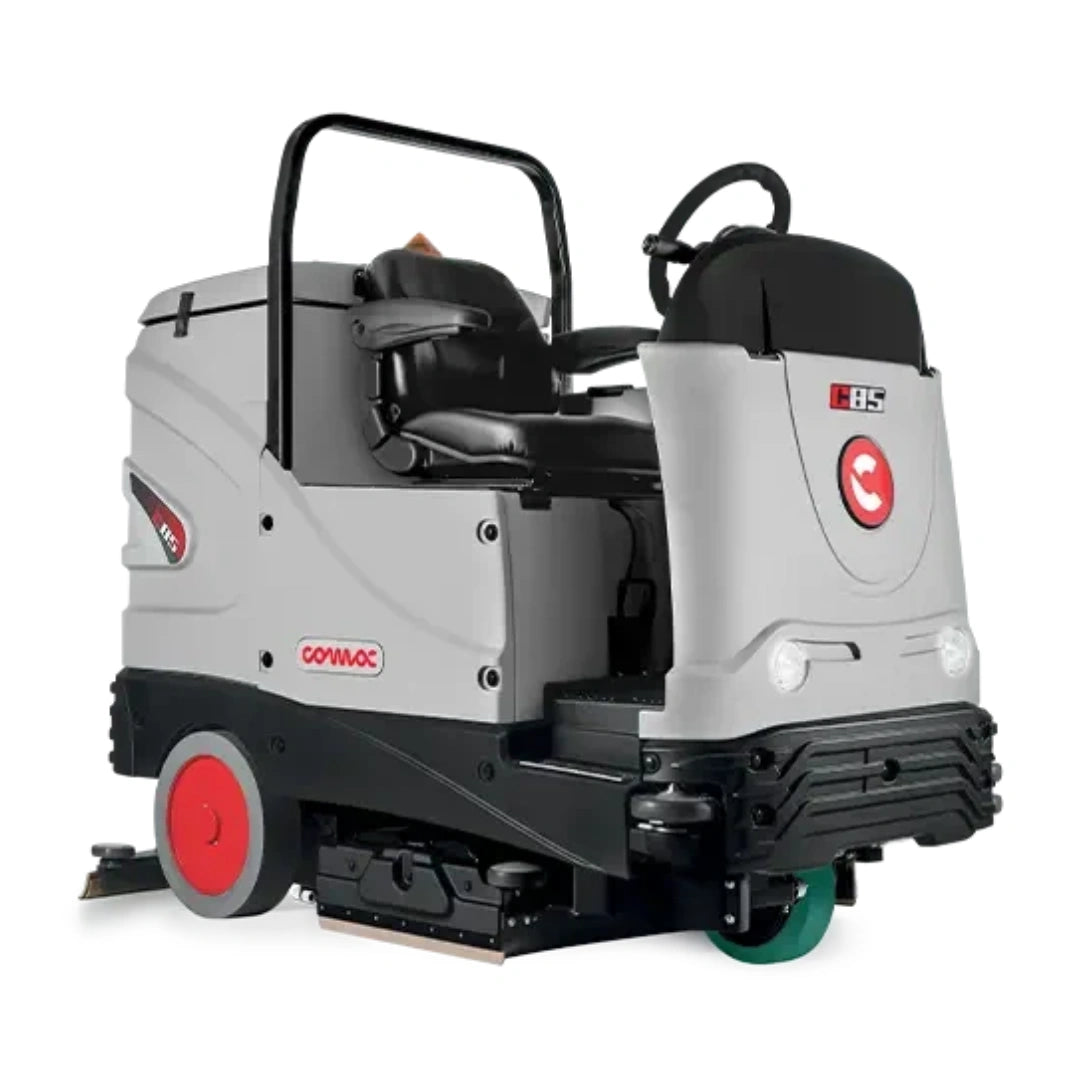 A gray and black Gionico BFC self-propelled industrial floor cleaner with red accents, shown from a three-quarter angle on a white background.