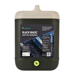 A 20-liter black plastic jerrycan of Conceptklean Black Magic Heavy Duty Degreaser, featuring a white plastic spout lid and a green cap, set against a plain white background.