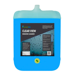 A large blue plastic jug of Concept Clean Clear View Window Cleaner with a black and white label, set against a plain white background.
