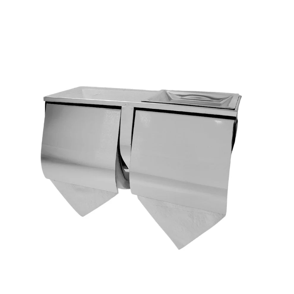 Dolphy SS Double Toilet Roll Holder with Shelf