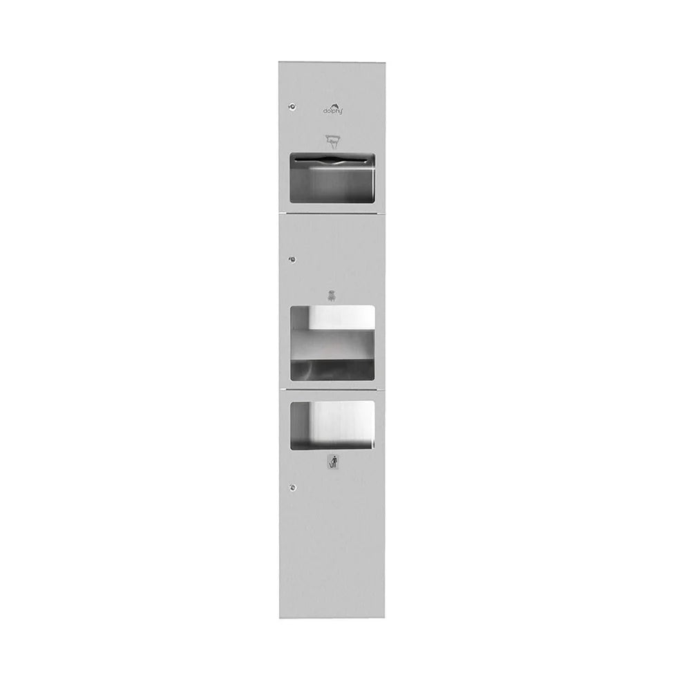 Dolphy 3 in 1 Washroom Recessed Stainless Steel Panel(Paper Dispenser + Hand Dryer + 24L Waste Bin)