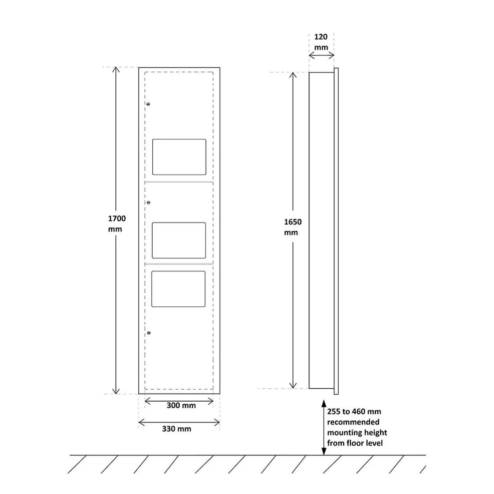 Dolphy 3 in 1 Washroom Recessed Stainless Steel Panel(Paper Dispenser + Hand Dryer + 24L Waste Bin)