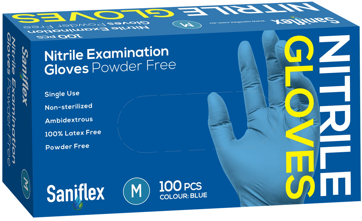 Saniflex Nitrile Gloves Medium - Powder Free - Blue, 100 Pack