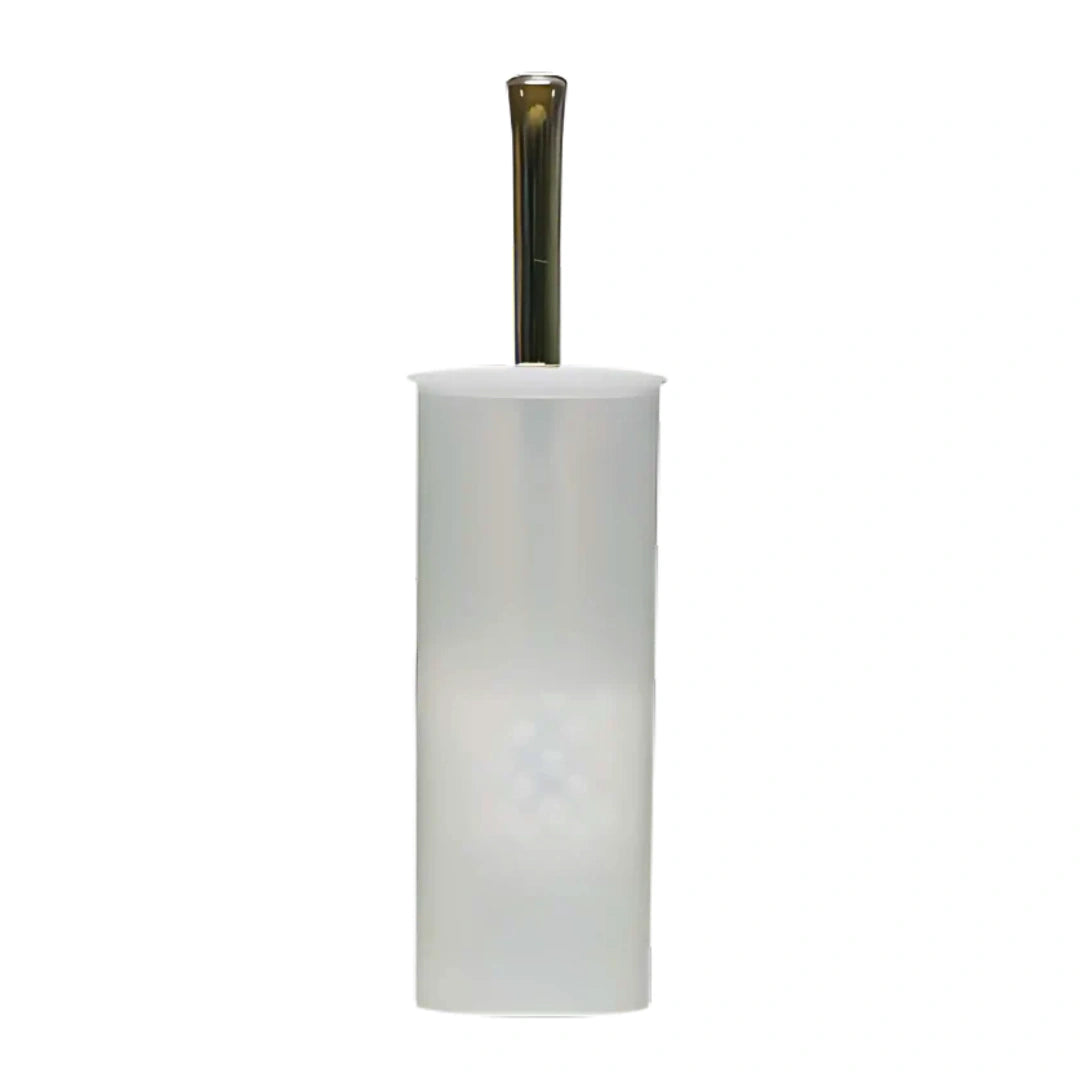 A toilet brush with a frosted white cylindrical handle and a dark metallic stem, shown against a plain white background.