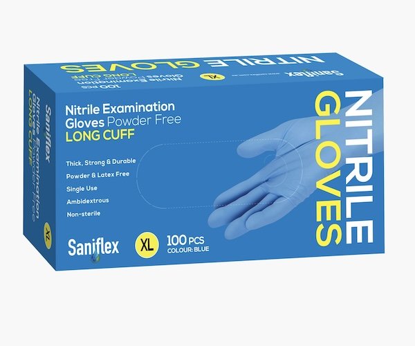 Saniflex Nitrile Glove Long Cuff Blue X-Large, 100 pcs Pack