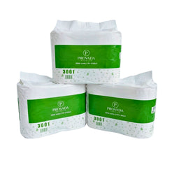 Three packs of Provida 3000J bamboo 2 ply x 8 rolls paper towels stacked in a pyramid arrangement on a white background.