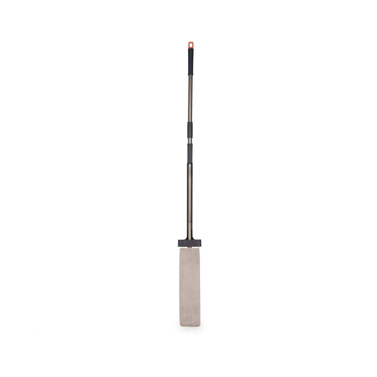 A metal floor scraper with a long telescopic handle and a rectangular metal cleaning head, shown vertically on a plain white background.