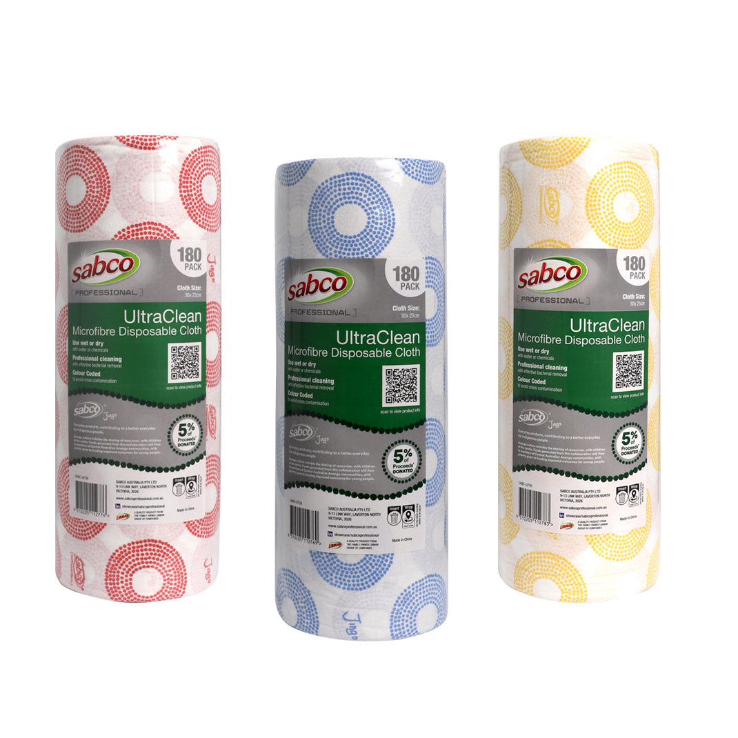 Sabco UltraClean Disposable Microfibre Cloths – 180pk