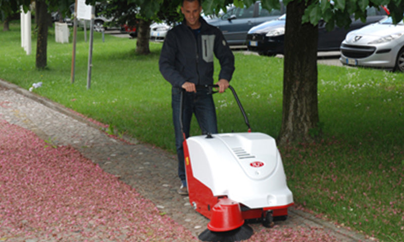 Sweepers Australia RCM Brava 900E Battery Powered Traction Driven WITH STEEL HOPPER Walk Behind Vacuum Sweeper