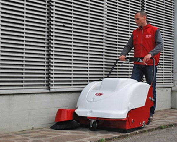 Sweepers Australia RCM Brava 900E Battery Powered Traction Driven WITH STEEL HOPPER Walk Behind Vacuum Sweeper