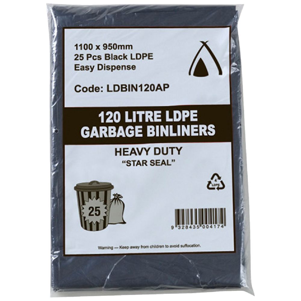 Tailored Packaging All Purpose 120L Garbage Bin Liners Black LDPE