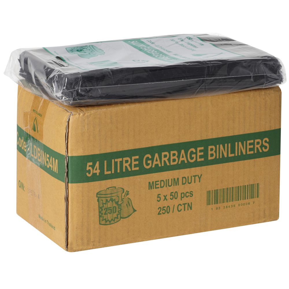 Tailored Packaging Medium Duty Bin Liners 54L 250 Pack Black