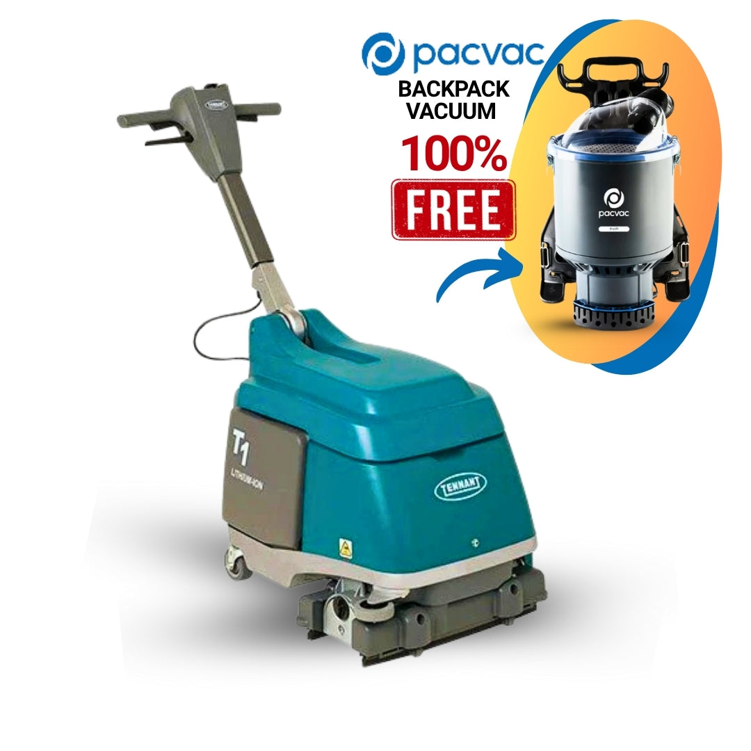 Tennant Battery Walk-Behind Micro Scrubber + FREE PACVAC Vacuum Cleaner