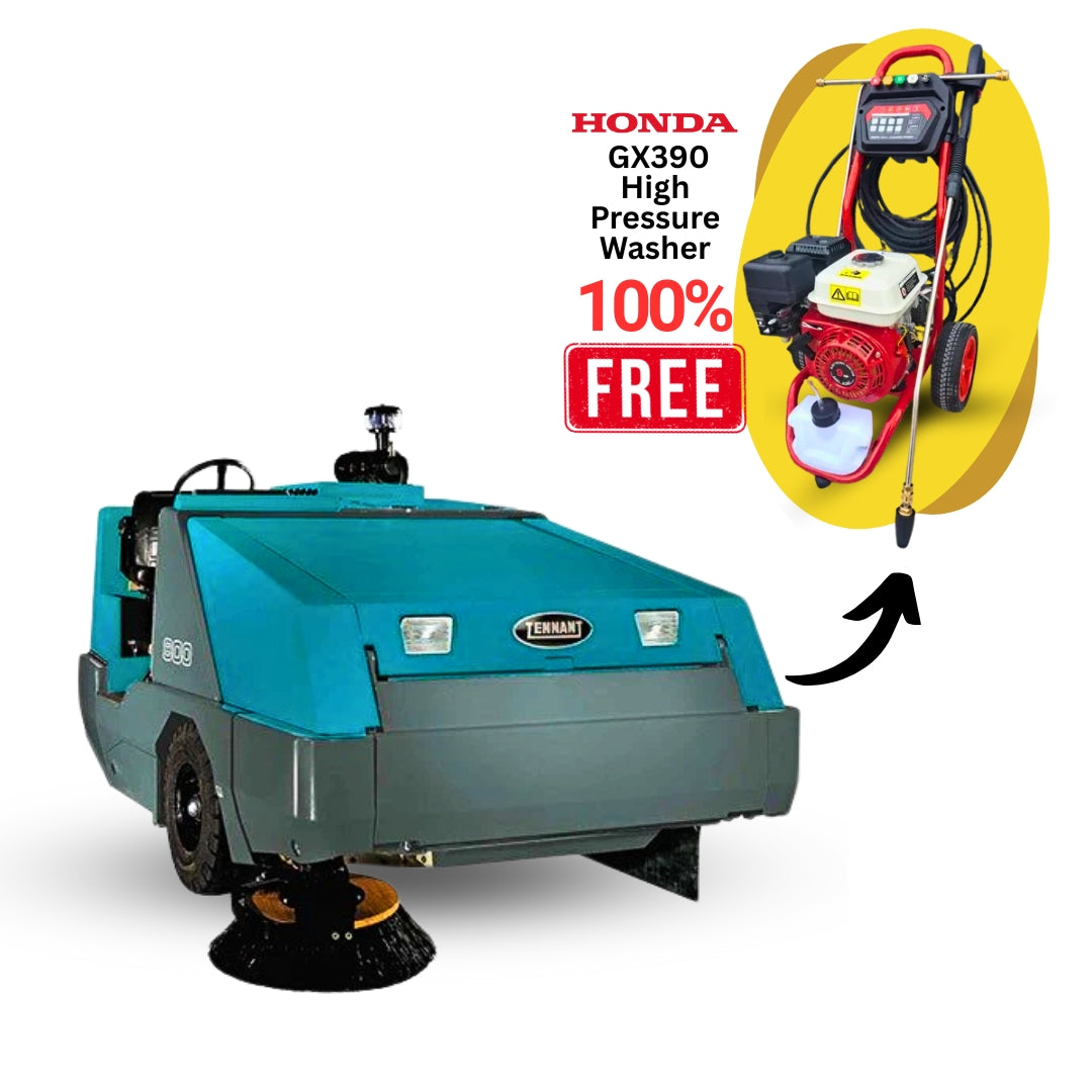 Tennant 800 Industrial Ride-On Sweeper + Free Black Jet Honda Powered GX390 Petrol High Pressure Washer