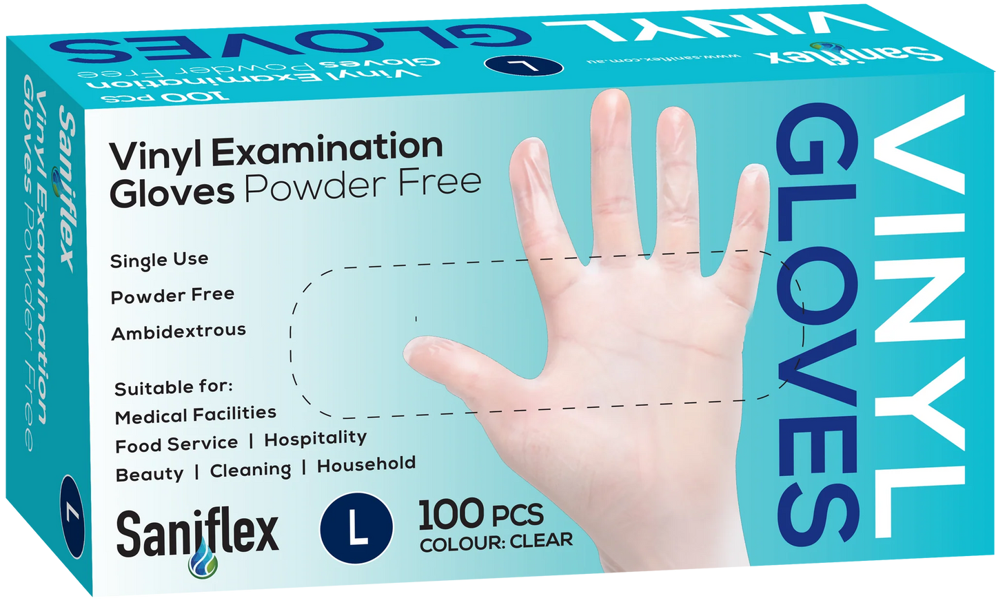 Saniflex Disposable Vinyl Gloves Powder Free - Clear - 100 Pack Large