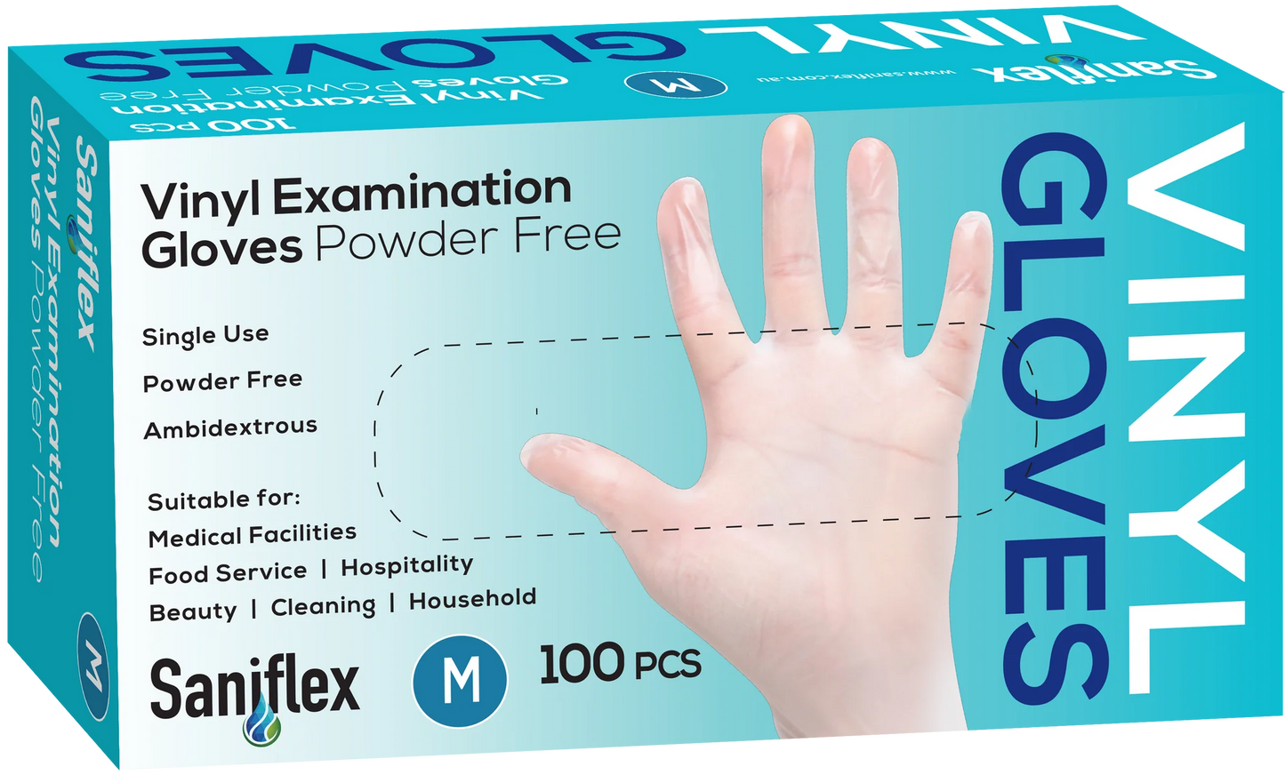 Saniflex Disposable Vinyl Gloves Powder Free - Clear - 100 Pack Medium