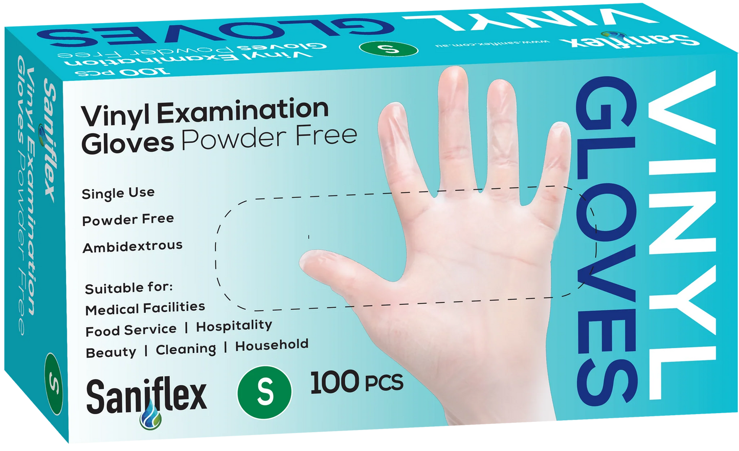 Saniflex Disposable Vinyl Gloves Powder Free - Clear - 100 Pack Small