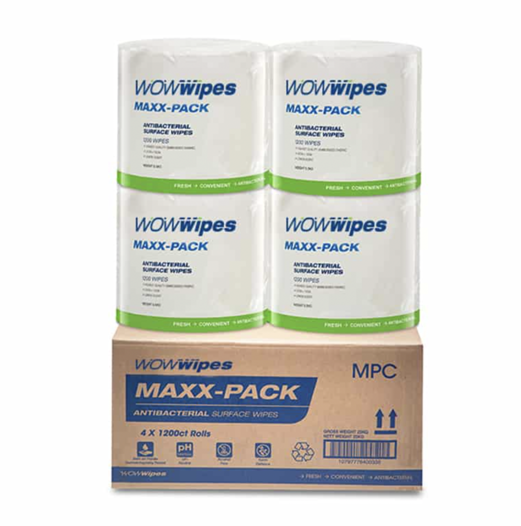 WOW WIPES MAXX PACK 1200 ANTI-BACTERIAL WIPES (4 CTN)