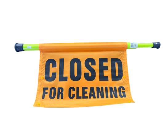 Closed for Cleaning Flag on Pole - Door Frame Caution sign