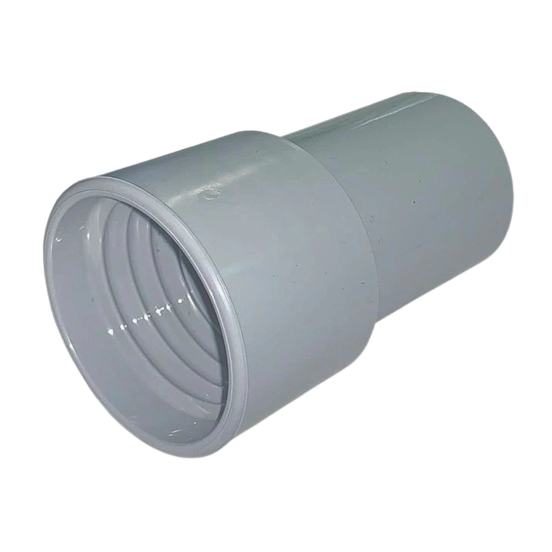 Cylindrical black mechanical component with threaded ends on a white background