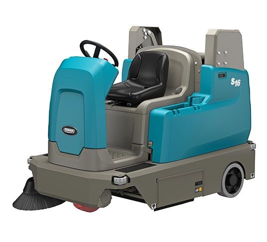 Tennant S16 Battery-Powered Compact Ride-On Sweeper + Free Honda GX160 High Pressure Washer