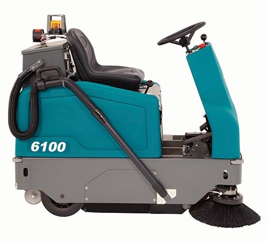 Tennant 6100 Sub-Compact Battery Ride-On Floor Sweeper + Free Honda GX160 High Pressure Washer