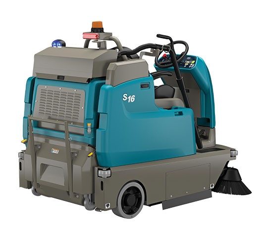 Tennant S16 Battery-Powered Compact Ride-On Sweeper + Free Honda GX160 High Pressure Washer