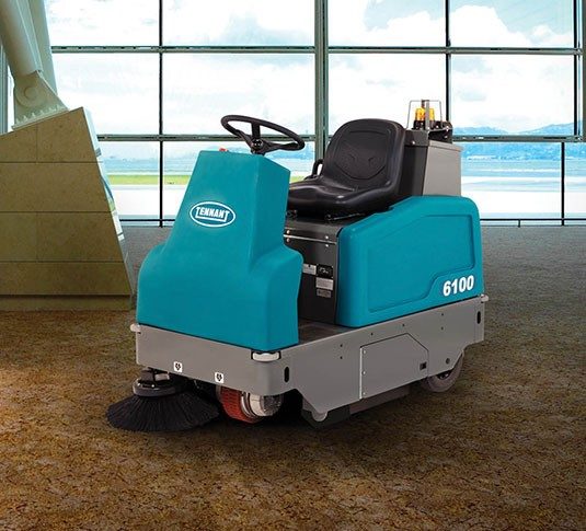 Tennant 6100 Sub-Compact Battery Ride-On Floor Sweeper + Free Honda GX160 High Pressure Washer