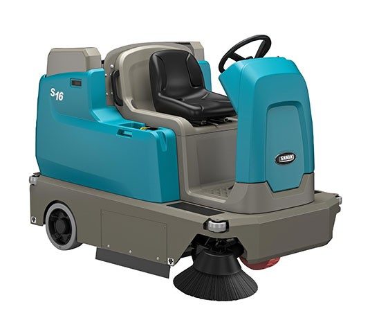 Tennant S16 Battery-Powered Compact Ride-On Sweeper + Free Honda GX160 High Pressure Washer