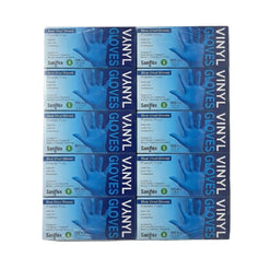 Six packs of Sanjflex Blue Vinyl Gloves (Size 5) arranged in a 2x3 grid on a plain white background.
