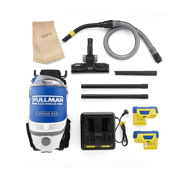 Pullman PL950 cordless backpack vacuum with ergonomic harness