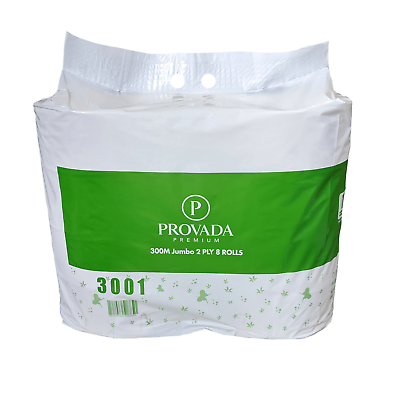 PROVADA Premium 300m Jumbo Toilet Rolls 2 PLY 8 Rolls