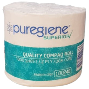 Abco Puregiene Compaq Toilet Tissue Superior 2 Ply 1000 Sheet Carton 36