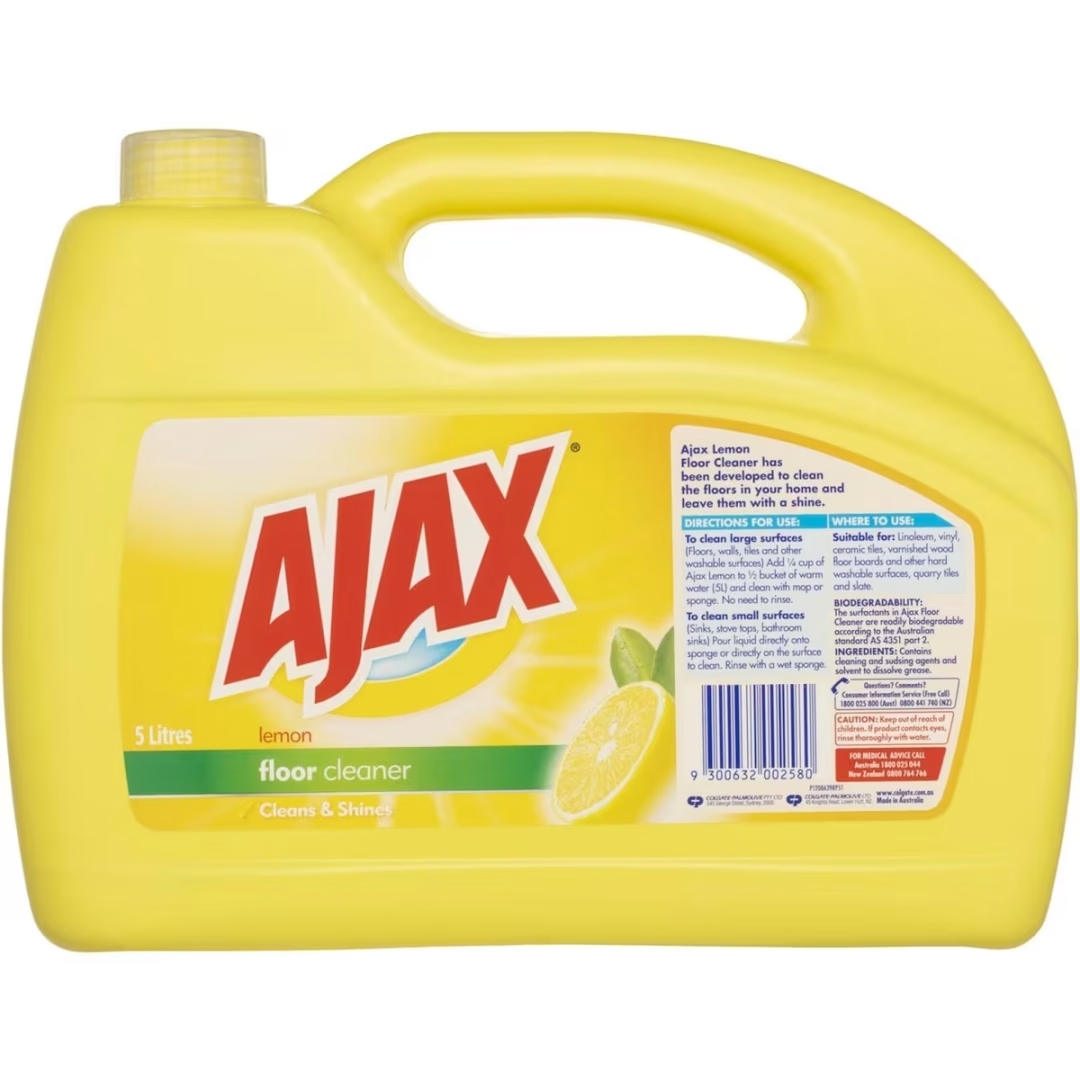 Ajax Multi Surface Floor Cleaner, 5L Value Refill Pack, Lemon Citrus, Floorboard Safe