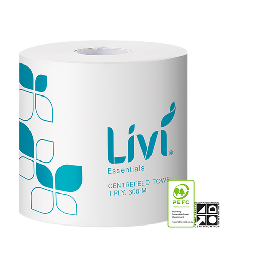 Livi Essentials Centrefeed Hand Towel Roll 1 Ply 300m Bale