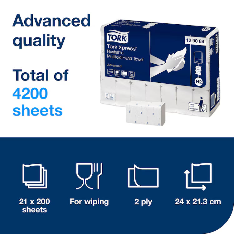 Tork Xpress® Flushable Multifold Hand Towels White H2 21 Rolls