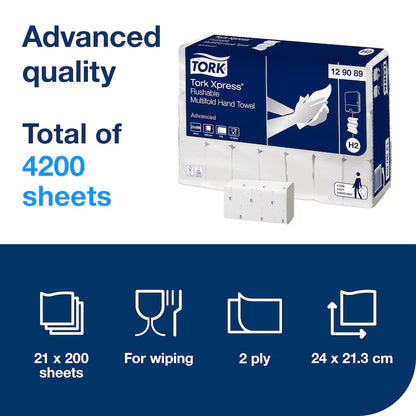 Tork Xpress® Flushable Multifold Hand Towels White H2 21 Rolls