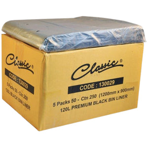 Classic Bin Liners Black 120L Carton 250