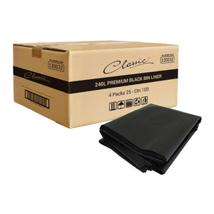 Classic Bin Liners Black 240L Carton 100