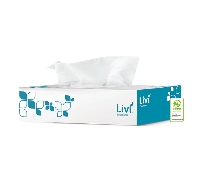 Livi Essentials Hypoallergenic Facial Tissues 2 Ply 100 Sheets.