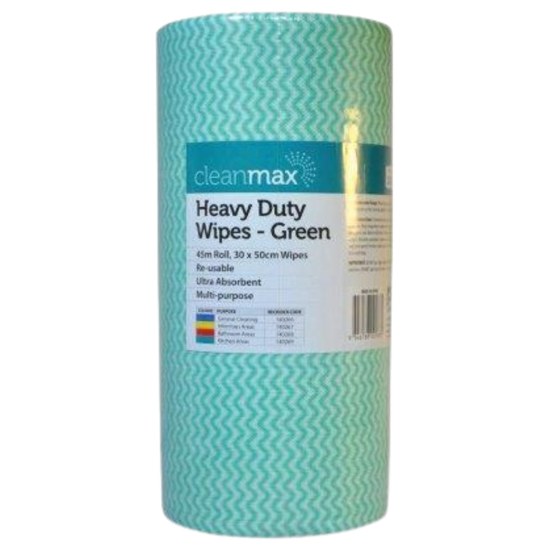 Cleanmax Heavy Duty Wipes 45m Roll Each - Blue, Yellow, Red, Green