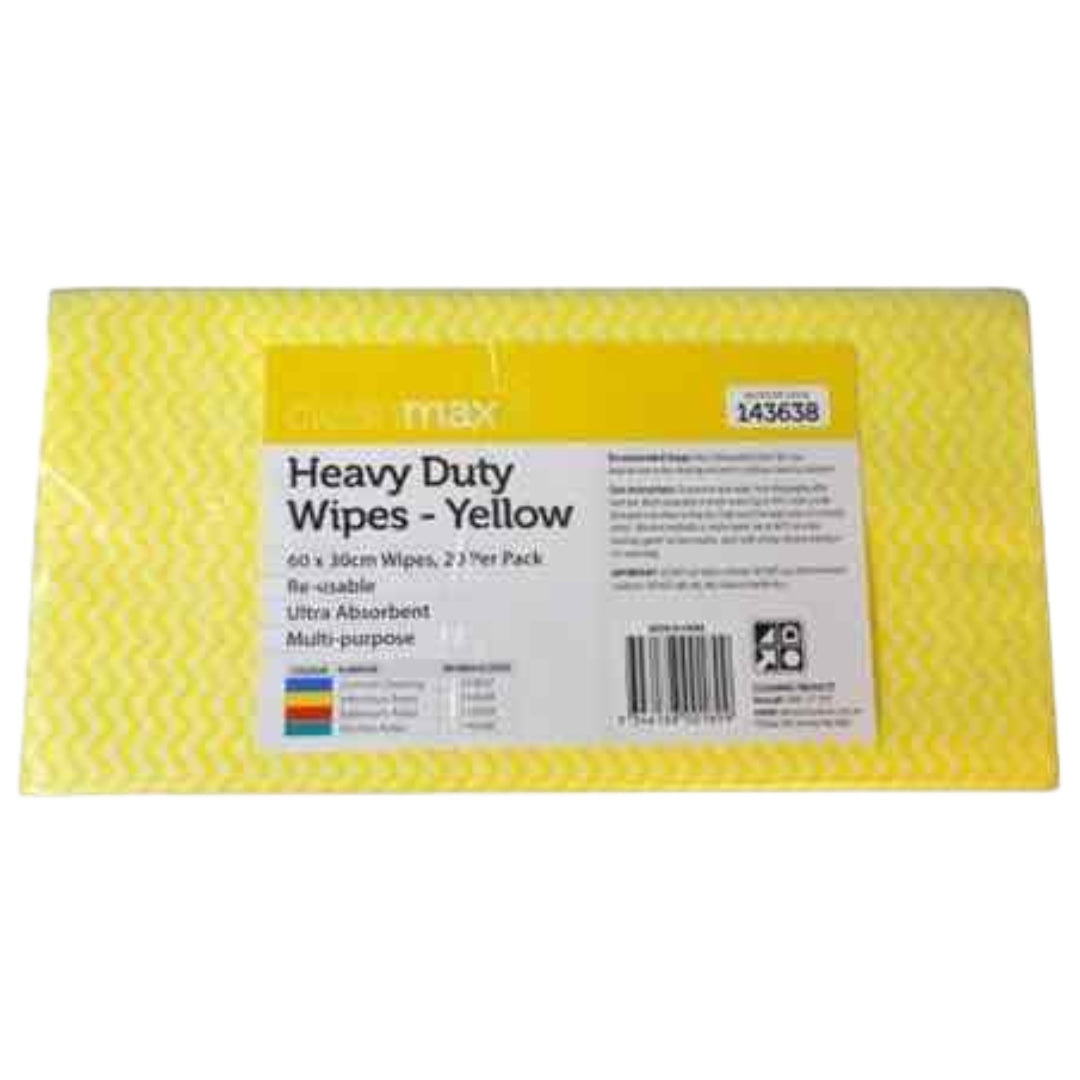 Cleanmax Heavy Duty Wipes 60cm x 30cm Pack 20 - Blue, Yellow, Red, Green