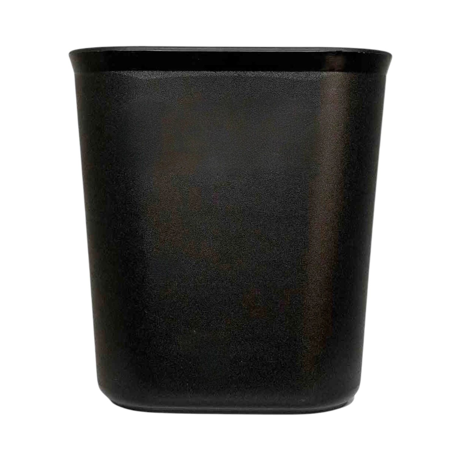 A matte black rectangular cup or small planter with rounded corners, shown from a front-facing perspective on a solid white background.