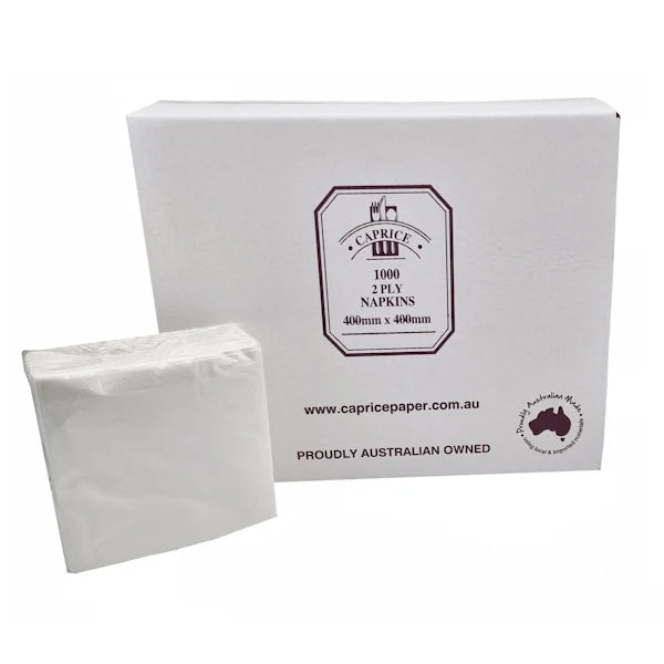 Caprice 2 Ply Dinner 1000 Napkins Quarter Fold White