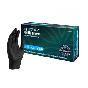 Abco Puregiene Nitrile Gloves Powder Free Black Small, Medium, Large, Extra Large Box 100