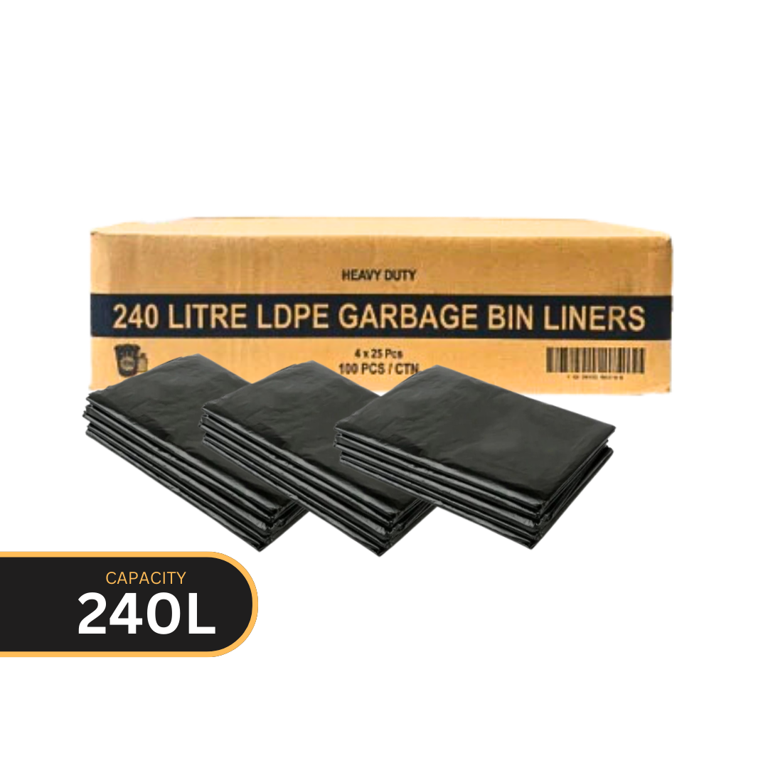 240L LDPE Garbage Black Bin Liners