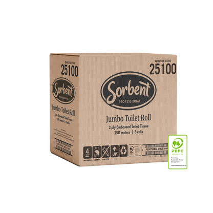 Sorbent Jumbo Roll Toilet Tissue 2ply 250m